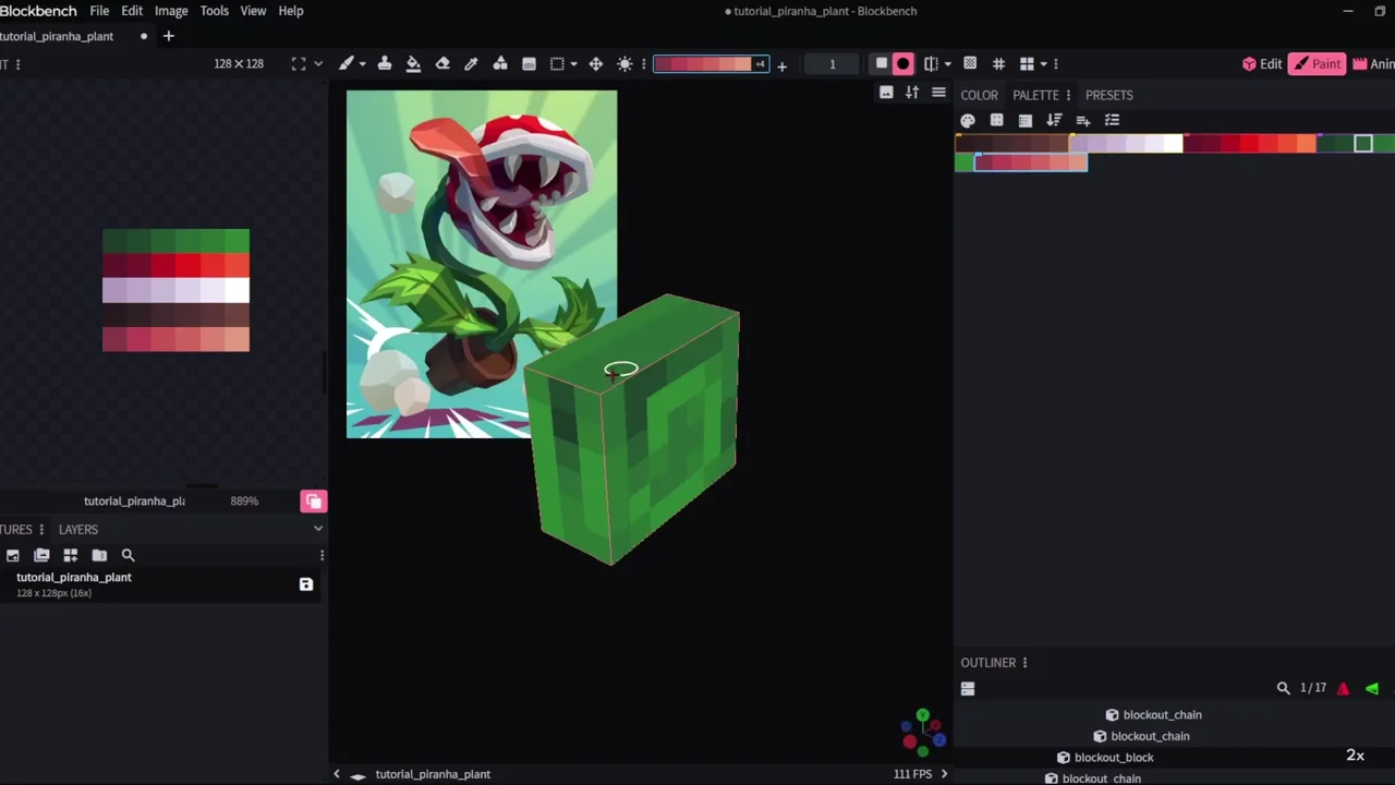 Painting light and dark green shapes onto the plant's leaves with the Shade Brush.