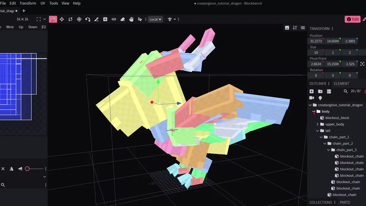 A dragon being shaped with Blockout Canvas inside Blockbench