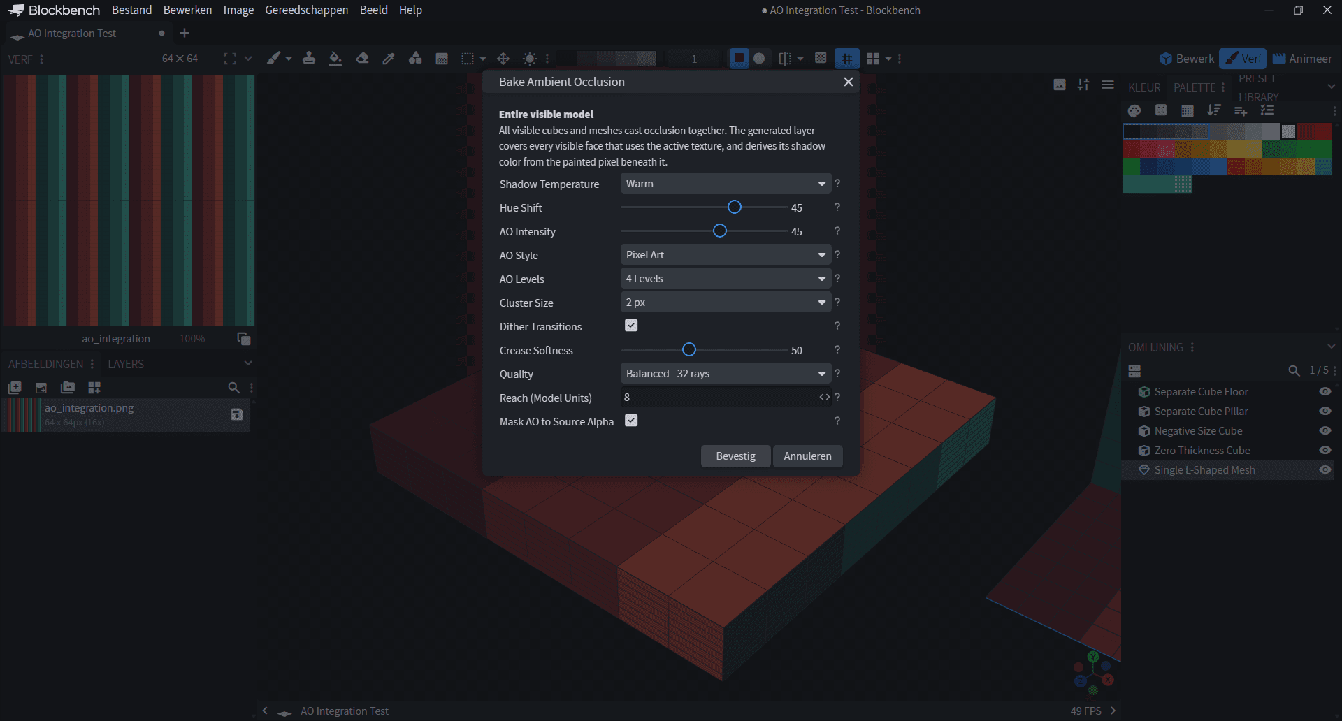 The Bake Ambient Occlusion dialog in Blockbench