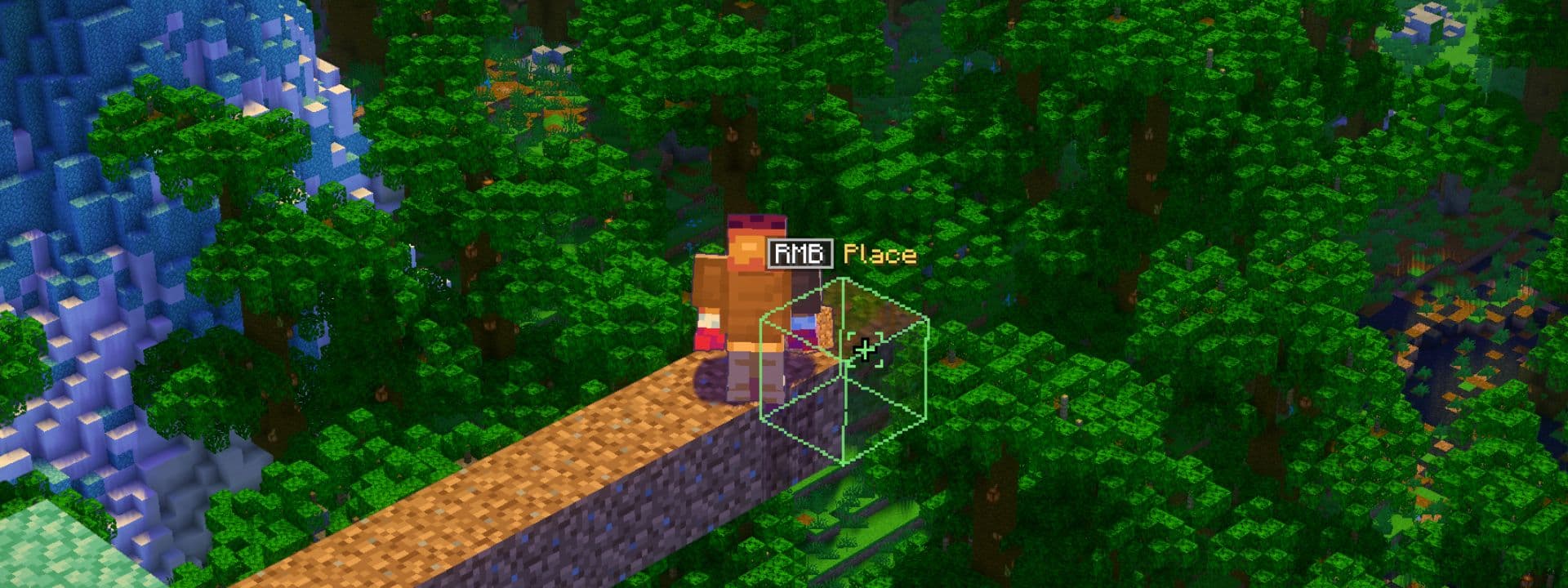 Isocraft Bridge Assist previewing a block placement