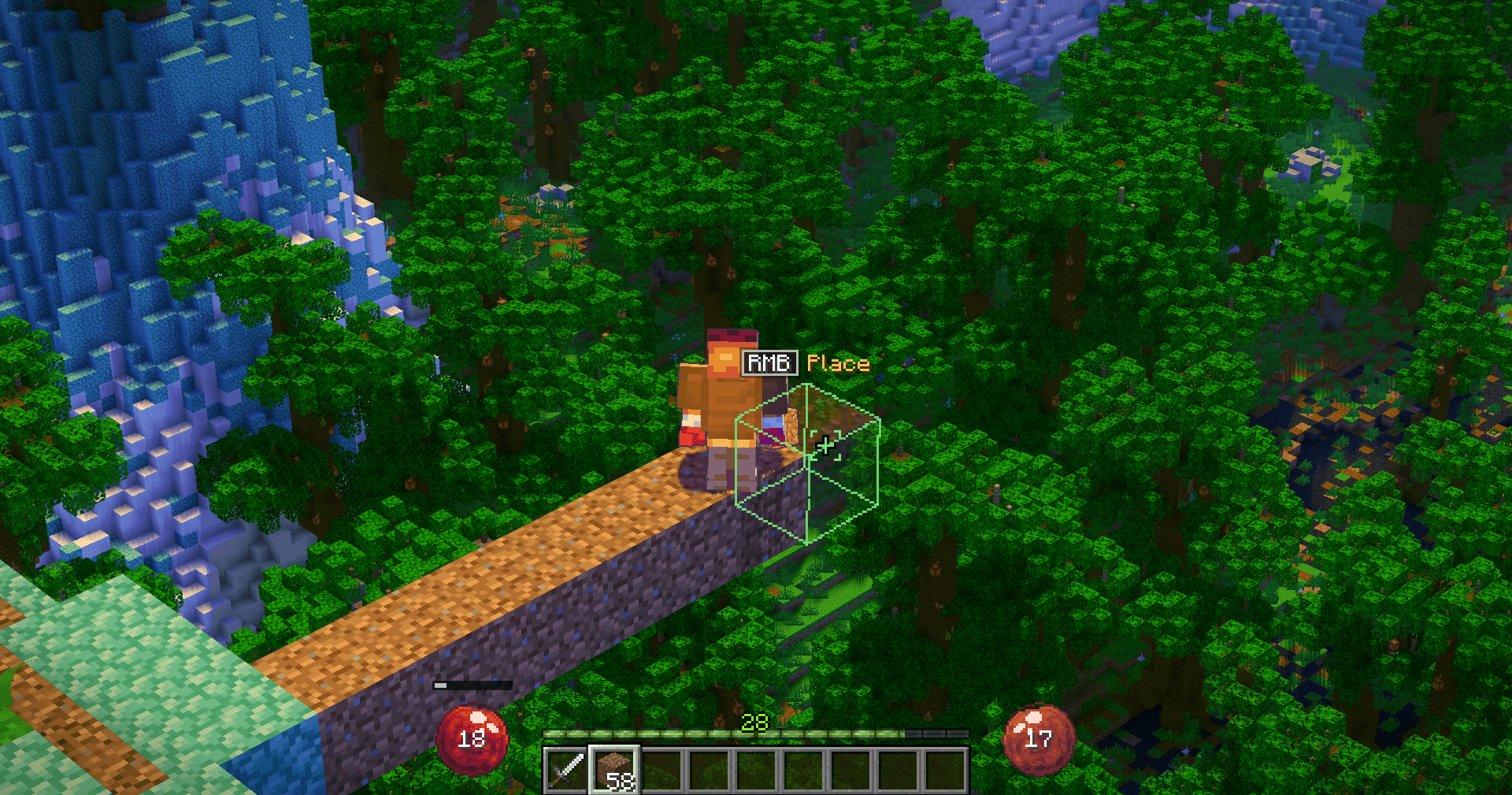Isocraft Bridge Assist previewing a block placement