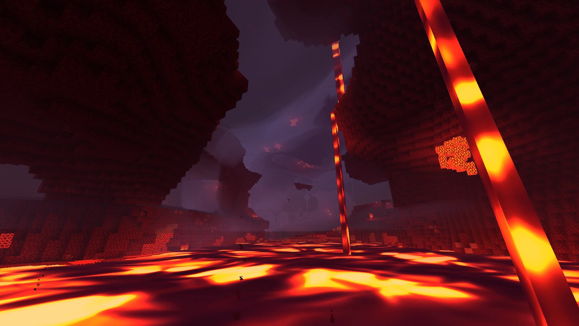 A lava sea in the Nether rendered with Khan's Stylized Shaders